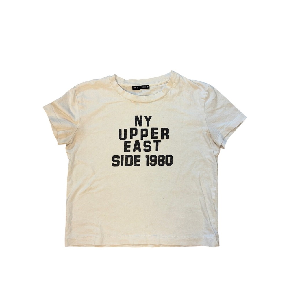 Zara NY Upper East Side 1980 Graphic Tee Off White Cream Short Sleeve Shirt M